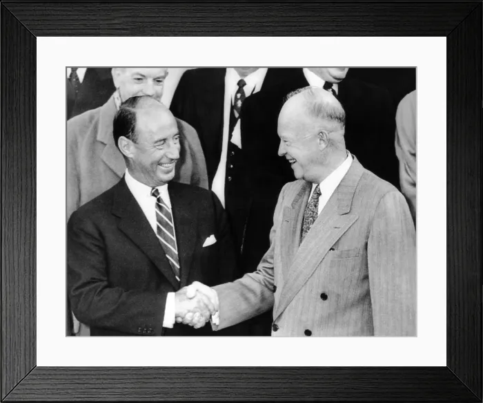 Framed Print : President Eisenhower shakes hands with his rival for the Presidency. Eisenhower lunched with former Illinois Gov. Adlai Stevenson. Feb. 17, 1953