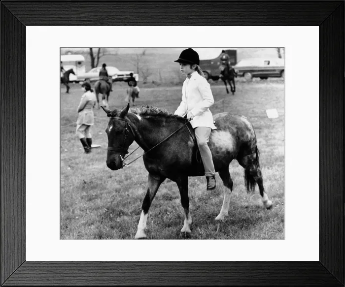 Framed Print : Caroline Kennedy, nine years old, rides her pony Macaroni, at the annual St. Bernard's Horse Show. Gladstone, New Jersey. May 16, 1966 Framed Print : Caroline Kennedy, nine years old, rides her pony Macaroni, at the annual St. Bernard's Horse Show. Gladstone, New Jersey. May 16, 1966