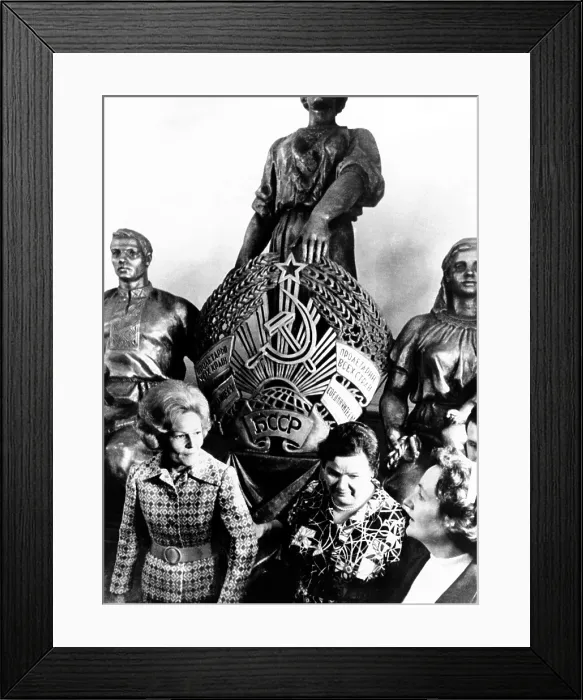 Framed Print : First Lady Pat Nixon (left) and Mrs. Andrei Gromyko (center) at a monument to workers during their tour of Moscow's underground system