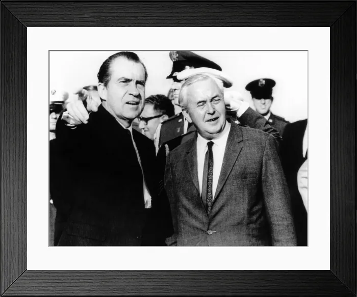 Framed Print : President Richard Nixon was met by British Prime Minister Harold Wilson at the Mindenhall Air Force Base. August 3, 1969. Nixon was in England as part of his seven nation tour