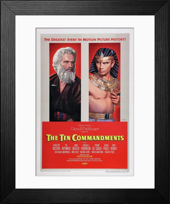 Framed Print : THE TEN COMMANDMENTS, US poster art, from left: Charlton Heston, Yul Brynner, 1956