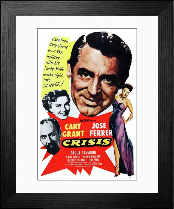 Framed Print : CRISIS, US poster art, clockwise from top: Cary Grant, Signe Hasso, Jose Ferrer, Paula Raymond, 1950