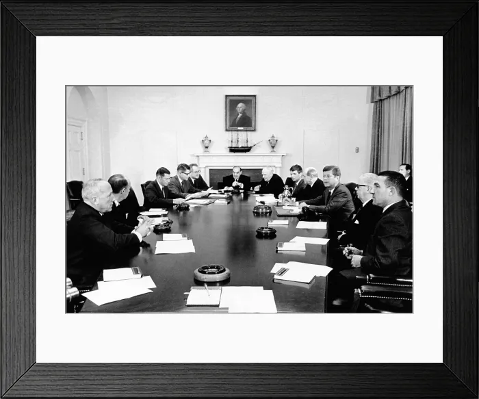 Framed Print : President John Kennedy meets with his cabinet