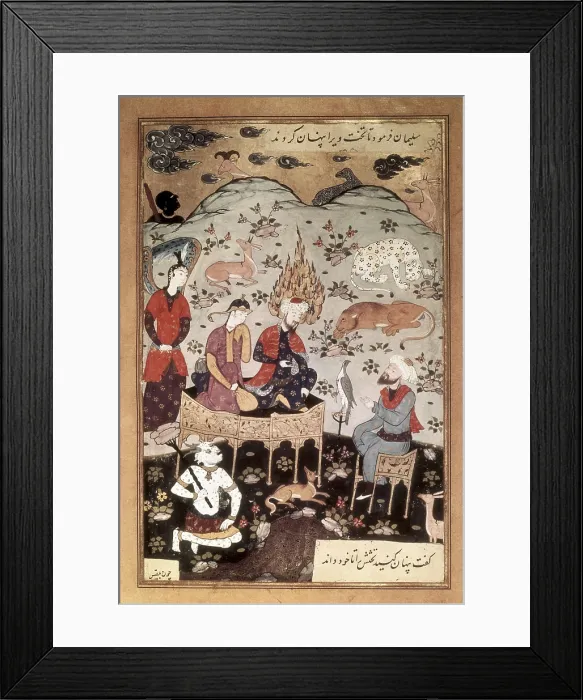 Framed Print : RIZA'I ABBASI (16th c.). History of Koran or History of the Ancient Prophets and Kings. Qisas al-anbiyy. c. 1595. Fol. 132v. Solomon and Balqis, Queen of Sheba Framed Print : RIZA'I ABBASI (16th c.). History of Koran or History of the Ancient Prophets and Kings. Qisas al-anbiyy. c. 1595. Fol. 132v. Solomon and Balqis, Queen of Sheba