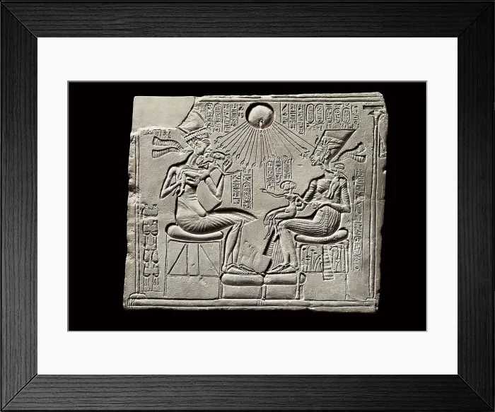 Framed Print : Amenhotep IV with Nefertiti and their children. Egyptian art. New Kingdom. Relief on rock. GERMANY. Berlin. Staatliche Museen (State Museums)