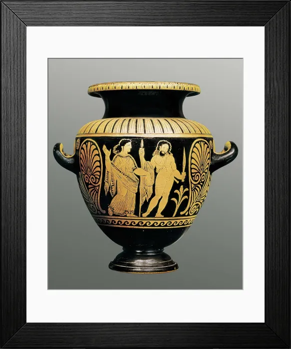 Framed Print : Red Figure Stamnos with a Warrior and a Woman. 360 -330 BC. Etruscan art. Ceramics. FRANCE. Paris. National Library. Proc: ITALY. Montalto di Castro. Vulci Framed Print : Red Figure Stamnos with a Warrior and a Woman. 360 -330 BC. Etruscan art. Ceramics. FRANCE. Paris. National Library. Proc: ITALY. Montalto di Castro. Vulci
