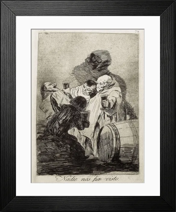 Framed Print : GOYA Y LUCIENTES, Francisco de (1746-1828). No one has seen us. 1797 - 1799. Plate 79 of 'Los Caprichos', etching, burnished aquatint and burin. Etching; Engraving Framed Print : GOYA Y LUCIENTES, Francisco de (1746-1828). No one has seen us. 1797 - 1799. Plate 79 of 'Los Caprichos', etching, burnished aquatint and burin. Etching; Engraving