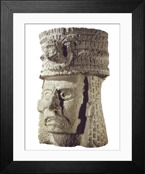 Framed Print : Male head. Late classical period. Maya art. Sculpture on rock. MEXICO. Mexico City. National Museum of Anthropology. Proc: MEXICO. Kabah. AISA / Everett Collection**US SALES ONLY**