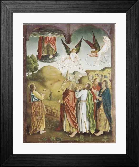 Framed Print : GALLEGO, Fernando (1440-1507). The Ascension. end 15th c. Belonging to the main altarpiece of the church. Renaissance art. Oil on wood. SPAIN. Arcenillas