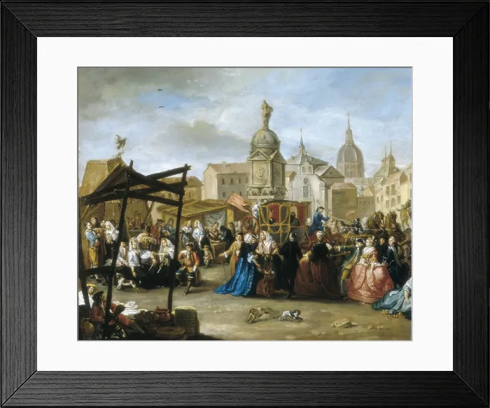 Framed Print : CRUZ Y CANO, Manuel de la (1750-1792). The Madrid Fair in the Plaza de la Cebeda. end 18th c. Work placed in the Museo Municipal of Madrid. Oil on canvas. SPAIN. Madrid Framed Print : CRUZ Y CANO, Manuel de la (1750-1792). The Madrid Fair in the Plaza de la Cebeda. end 18th c. Work placed in the Museo Municipal of Madrid. Oil on canvas. SPAIN. Madrid