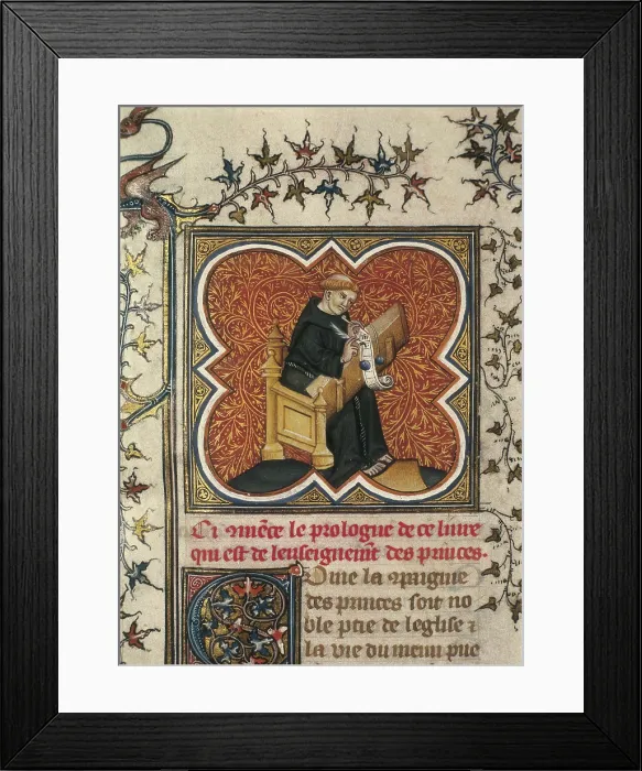 Framed Print : Scribe monk. French school (14th c.). Illustration of a philosophic and moral treatise. Gothic art. Miniature Painting. FRANCE. Besanon Framed Print : Scribe monk. French school (14th c.). Illustration of a philosophic and moral treatise. Gothic art. Miniature Painting. FRANCE. Besanon