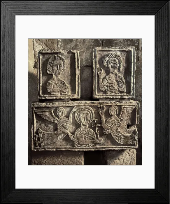 Framed Print : Christ Supported by Two Angels. 7thc. SPAIN. Mambrillas de Lara. Quintanilla de las Vias. Church of Santa Mara. Visigothic art. Relief on rock Framed Print : Christ Supported by Two Angels. 7thc. SPAIN. Mambrillas de Lara. Quintanilla de las Vias. Church of Santa Mara. Visigothic art. Relief on rock