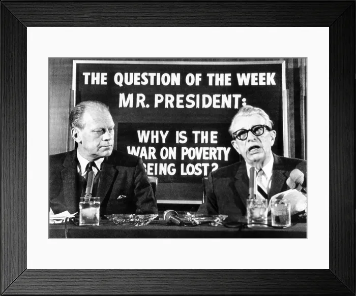 Framed Print : GOP Congressional leaders charged that Pres. Johnson's anti-poverty program shows the arrogance of power'. Rep. Gerald Ford (left) and Sen