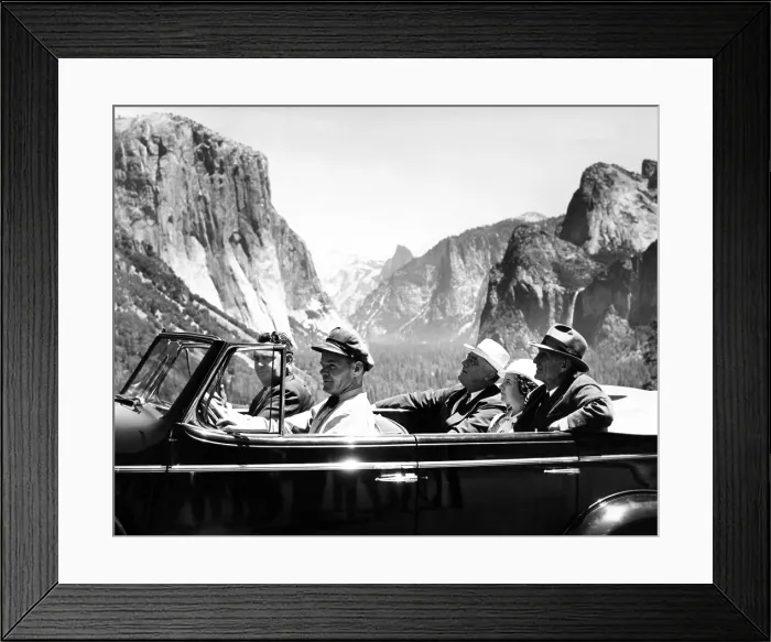 Framed Print : President Franklin Roosevelt visiting Yosemite National Park. FDR toured Yosemite for six hours with Senator and Mrs. McAdoo. July 15, 1938