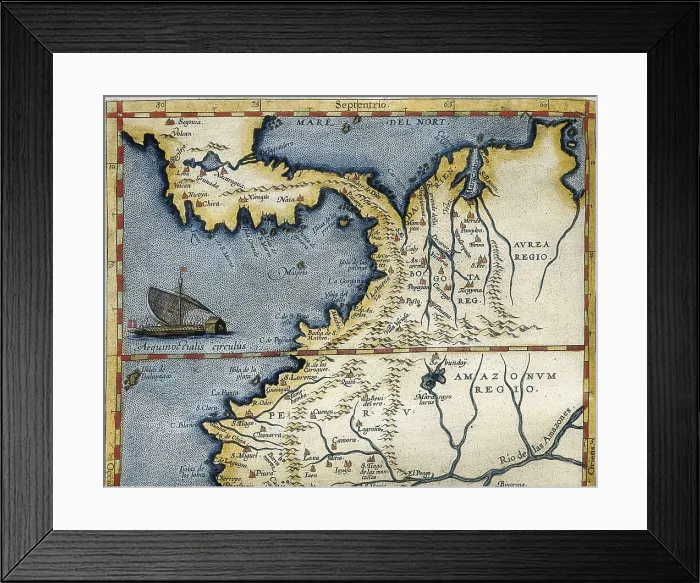 Framed Print : 'Theatrum Orbis Terrarum', by Abraham Ortelius. Map of Central America. Printed in Antwerp by Christophorus Plantinus (1588). SPAIN. Salamanca