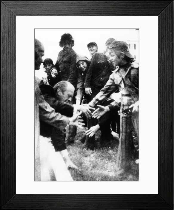 Framed Print : President Gerald Ford slips on a sloping median strip in front of the Portland, Maine, Holiday Inn. August 30, 1975. (CSU_ALPHA_371) CSU Archives / Everett Collection Framed Print : President Gerald Ford slips on a sloping median strip in front of the Portland, Maine, Holiday Inn. August 30, 1975. (CSU_ALPHA_371) CSU Archives / Everett Collection