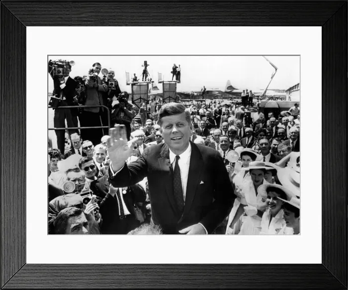Framed Print : Sen. John Kennedy waves upon his arrival at Los Angeles International Airport for the 1960 Democratic Convention Framed Print : Sen. John Kennedy waves upon his arrival at Los Angeles International Airport for the 1960 Democratic Convention