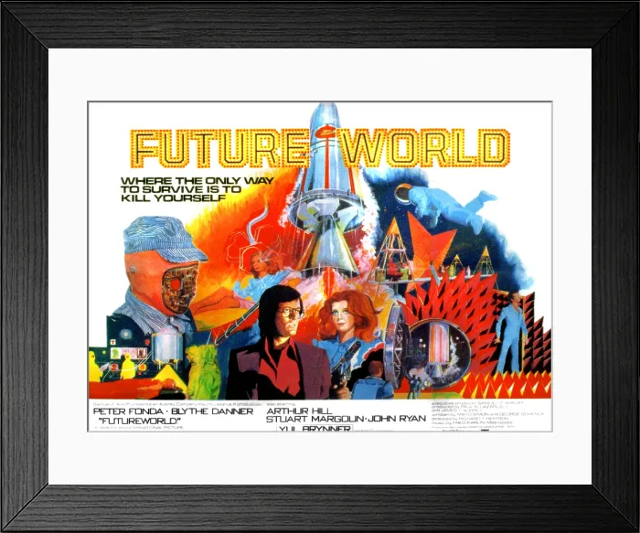 Framed Print : FUTUREWORLD, center, from left: Peter Fonda, Blythe Danner, 1976