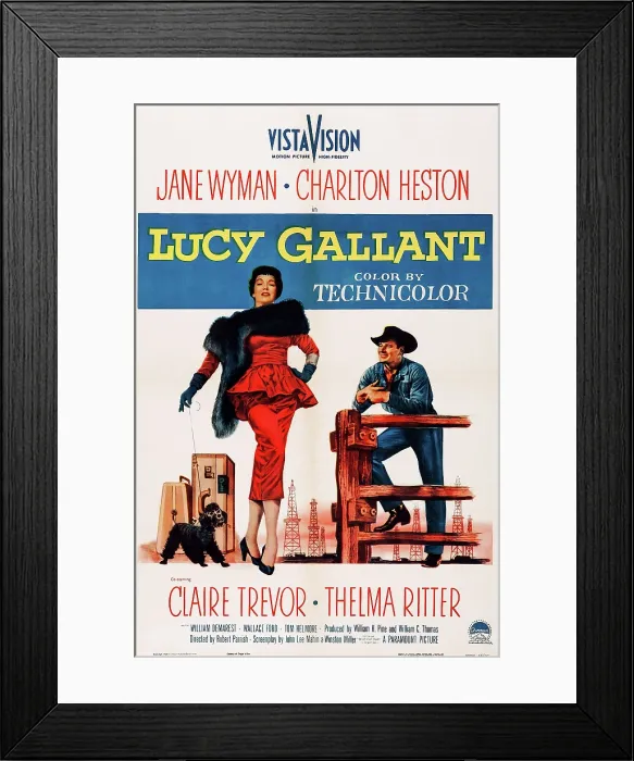 Framed Print : LUCY GALLANT, US poster art, from left: Jane Wyman, Charlton Heston, 1955