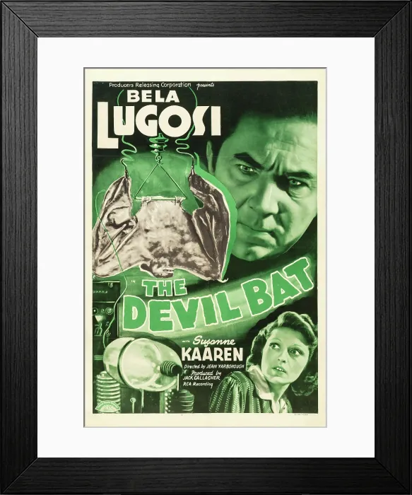 Framed Print : THE DEVIL BAT, Bela Lugosi (top), Suzanne Kaaren (bottom), 1940