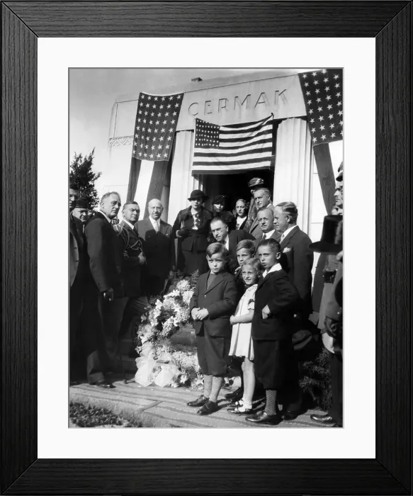 Framed Print : President Franklin Roosevelt at the grave of Chicago mayor, Anton Cermak. While standing next to President-elect FDR, on Feb Framed Print : President Franklin Roosevelt at the grave of Chicago mayor, Anton Cermak. While standing next to President-elect FDR, on Feb