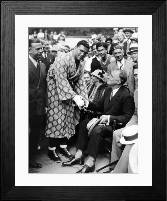 Framed Print : Governor Franklin D. Roosevelt shaking hands with boxer, Max Schemeling Framed Print : Governor Franklin D. Roosevelt shaking hands with boxer, Max Schemeling