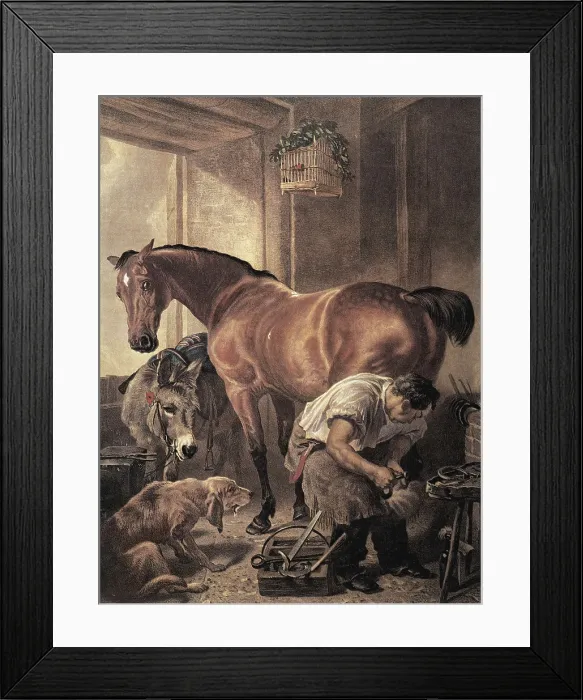 Framed Print : Horseshoer. Coloured engraving (19th c.). AISA / Everett Collection**US SALES ONLY**