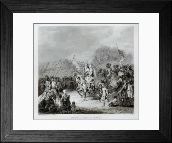 Framed Print : III Crusade. Marguerite of France leading the Hungarians to the Crusade, 1196. Copy of the painting by Edouard Pingret (1838). Engraving. SPAIN. Barcelona Framed Print : III Crusade. Marguerite of France leading the Hungarians to the Crusade, 1196. Copy of the painting by Edouard Pingret (1838). Engraving. SPAIN. Barcelona