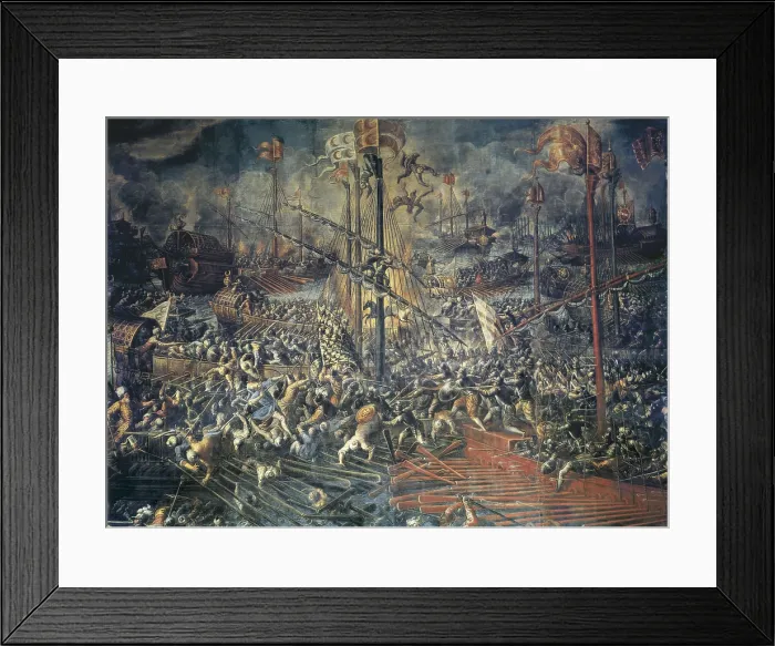 Framed Print : MICHIELI, Andrea, called Il Vicentino (1542-1617). The Battle of Lepanto. 1570s. Oil on canvas. ITALY. Venice. Ducal Palace. AISA / Everett Collection**US SALES ONLY** Framed Print : MICHIELI, Andrea, called Il Vicentino (1542-1617). The Battle of Lepanto. 1570s. Oil on canvas. ITALY. Venice. Ducal Palace. AISA / Everett Collection**US SALES ONLY**