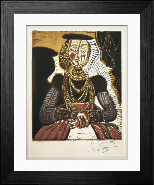 Framed Print : Picasso, Pablo (1881-1973). Portrait of a Lady after Cranach the Younger. 1959. A dedicacy to his friend Sabartes can be read on the lower part. Cubism. Engraving. SPAIN Framed Print : Picasso, Pablo (1881-1973). Portrait of a Lady after Cranach the Younger. 1959. A dedicacy to his friend Sabartes can be read on the lower part. Cubism. Engraving. SPAIN
