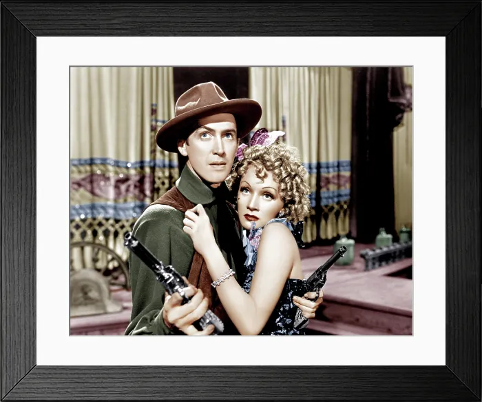 Framed Print : DESTRY RIDES AGAIN, from left: James Stewart, Marlene Dietrich, 1939