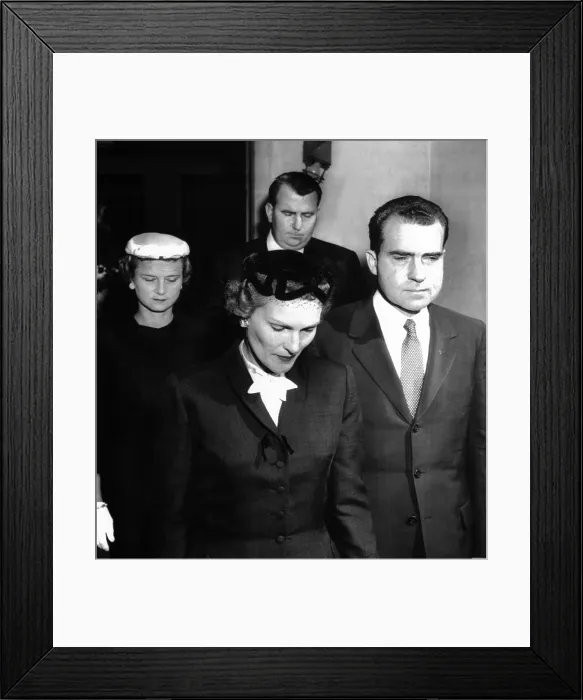 Framed Print : Vice President Richard Nixon and wife Pat, leaving the East Whittier Friends Church
