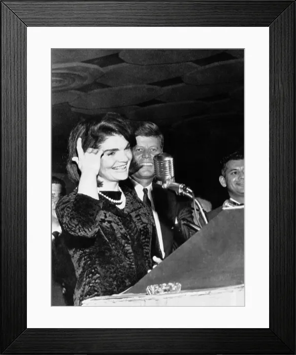 Framed Print : Jacqueline Kennedy speaking in Spanish to the League of United Latin American Citizens. She and President Kennedy were at banquet on November 21, 1963 in Houston, Texas