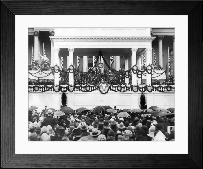 Framed Print : Herbert Hoover takes oath of office as President in Washington. Oath administered by Chief Justice William Howard (left). March 4, 1929