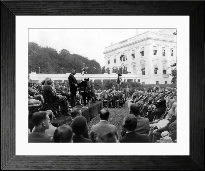 Framed Print : President Hoover speaks at the White House conference for assistance to the unemployed Framed Print : President Hoover speaks at the White House conference for assistance to the unemployed
