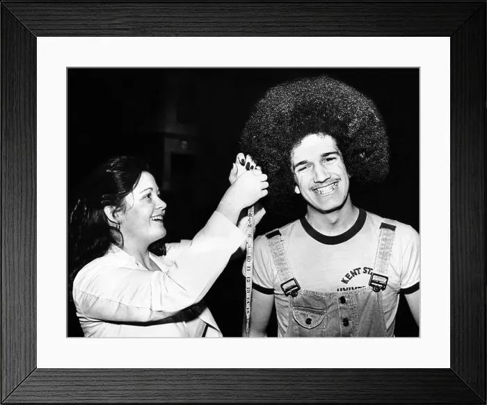 Framed Print : Trish Blankenburg measures the hair of David Messina, Bat Village, High School Senior. Cleveland, Ohio, Feb. 1980. (CSU_ALPHA_1236) CSU Archives / Everett Collection
