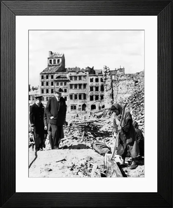 Framed Print : Former President Herbert Hoover tours devastated Poland, Warsaw. He witnessed women collecting firewood in the rubble during his survey of the post WW II the food supplies