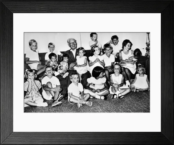 Framed Print : Patriarch Joseph P. Kennedy with his 17 grandchildren on his birthday, Sept. 6, 1961