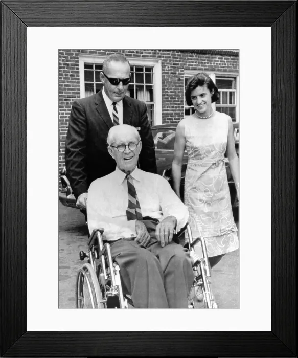 Framed Print : Joseph P. Kennedy on Aug. 31, 1964. Kennedy family patriarch visited his son Sen. Edward Kennedy who is recovering from a broken back suffered in a plane crash in June