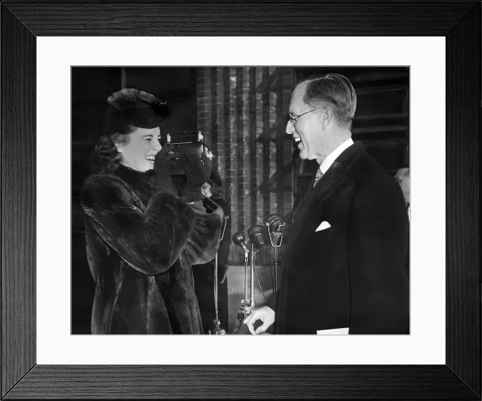Framed Print : Joseph P. Kennedy photographed by his daughter, Eunice. Eunice, then 19, filmed the landing of Ambassador to England's Clipper flight from Spain with her movie camera. Oct Framed Print : Joseph P. Kennedy photographed by his daughter, Eunice. Eunice, then 19, filmed the landing of Ambassador to England's Clipper flight from Spain with her movie camera. Oct