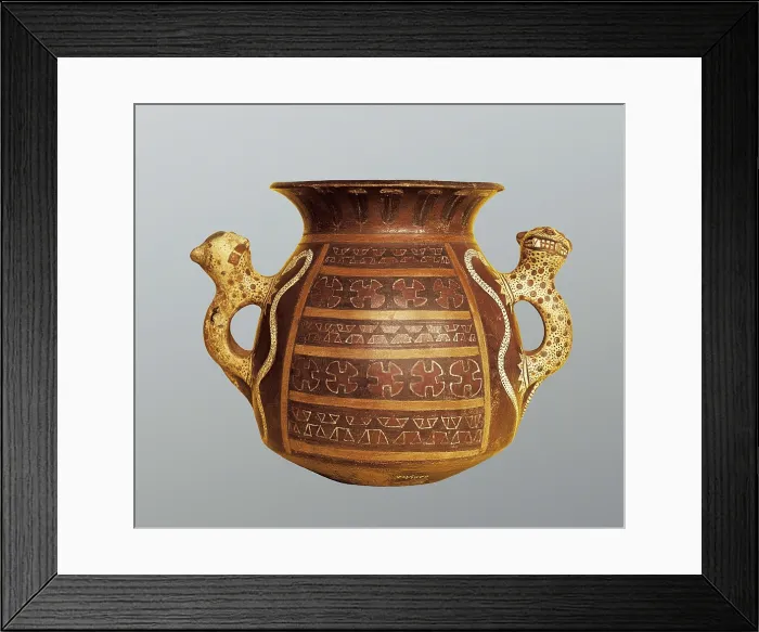 Framed Print : Inca Vase with Geometric Decoration and Zoomoprhic Handles. Inca art. Ceramics. PERU. Cusco. Archaeological Museum. AISA / Everett Collection**US SALES ONLY**