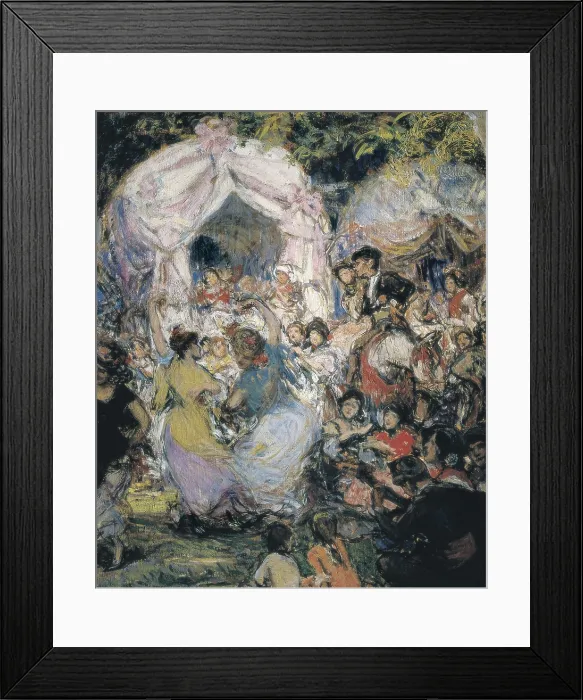 Framed Print : BILBAO Y MARTINEZ, Gonzalo (1860-1938). A Stop on the Way. Romera (Pilgrimage) of the Roco. c. 1915. Right detail. Costumbrism. Oil on canvas. SPAIN. Bilbao