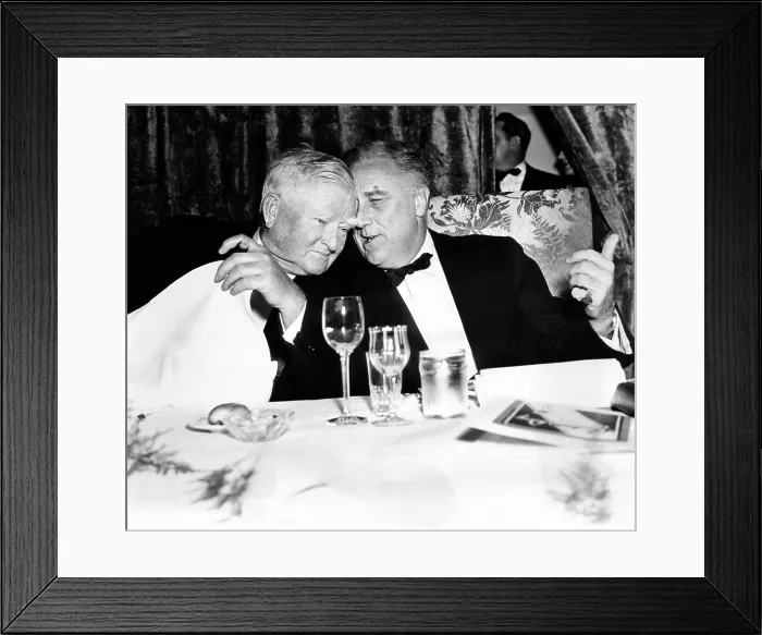 Framed Print : President Franklin Roosevelt and VP John Nance Garner hold a private discussion during the annual Democratic Party celebration, the Jackson Day Dinner. Jan. 7, 1938 Framed Print : President Franklin Roosevelt and VP John Nance Garner hold a private discussion during the annual Democratic Party celebration, the Jackson Day Dinner. Jan. 7, 1938