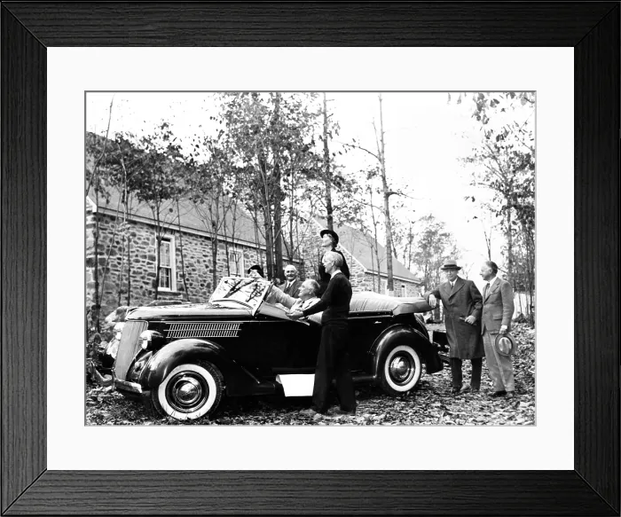Framed Print : President Franklin Roosevelt inspects Top Cottage at his Hyde Park estate. With architects, he designed one of the first homes customized for the handicapped Framed Print : President Franklin Roosevelt inspects Top Cottage at his Hyde Park estate. With architects, he designed one of the first homes customized for the handicapped