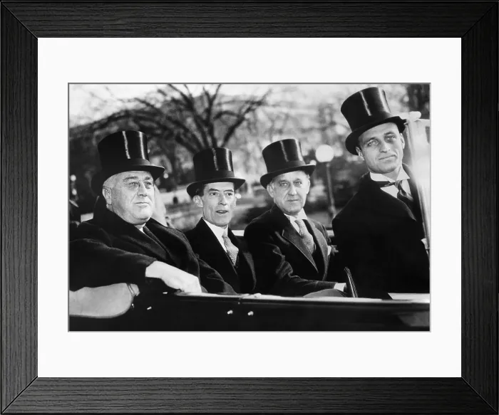 Framed Print : President Franklin Roosevelt with his secretarial staff in top hats when the President made his state of the Union speech to Congress Framed Print : President Franklin Roosevelt with his secretarial staff in top hats when the President made his state of the Union speech to Congress