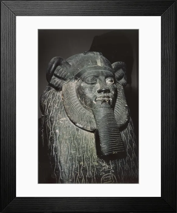 Framed Print : Sphinx Hyksos. 1854 -1809 BC. Detail of the head, sphinx depicting Pharaoh Amenemhat III. Egyptian art. Middle Kingdom. Sculpture on rock. EGYPT. Cairo. Egyptian Museum