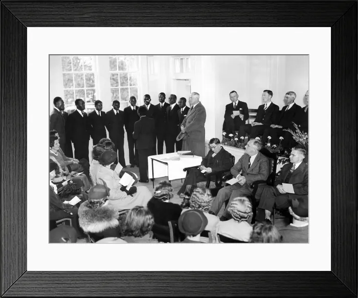 Framed Print : President Franklin Roosevelt at the dedication of a school for African Americans near Warm Springs, Georgia. The segregated school was named for the First Lady