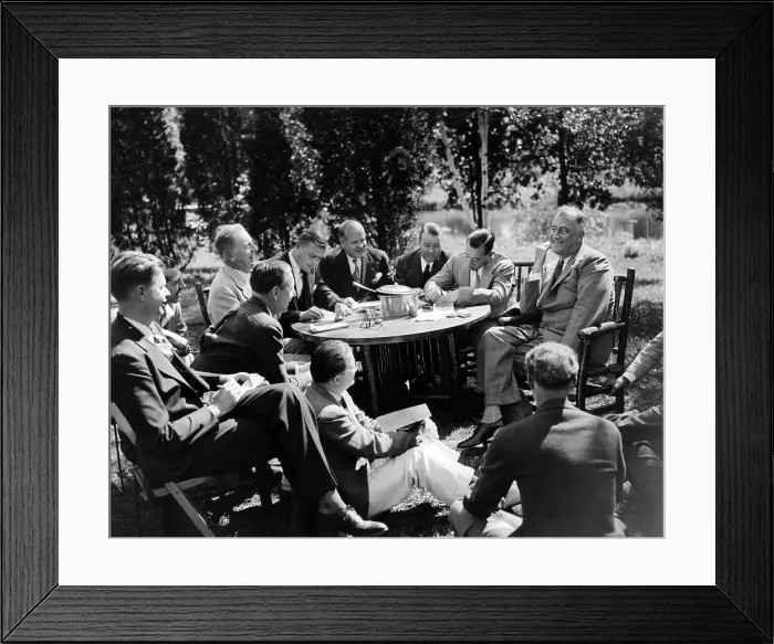 Framed Print : President Franklin Roosevelt at a picnic he gave for members of the press who accompanied him from Washington DC to his Hudson Valley home, in Hyde Park, New York. Sept 11, 1935