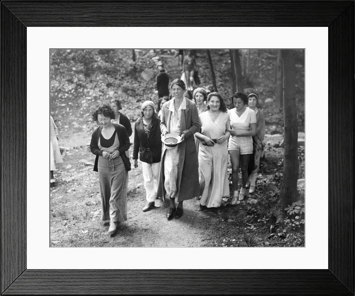 Framed Print : First Lady Eleanor Roosevelt visits a Camp Tera for unemployed women near Bear Mountain, NY