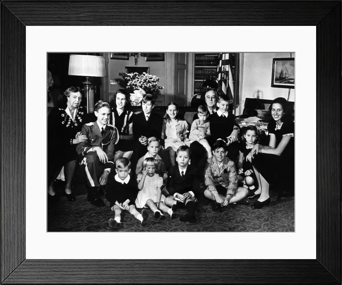 Framed Print : President Franklin and Eleanor Roosevelt with their grandchildren on the day of his fourth inauguration, Jan. 20, 1945